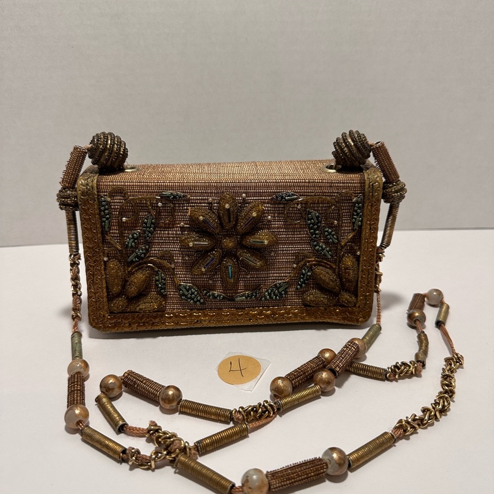 Vintage Mary Frances Brown “Bamboo Fabric” Ornate Clutch